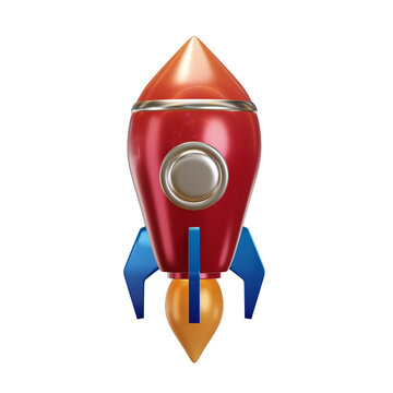 Colorful rocket ship blasting off. Space vehicle launching into orbit