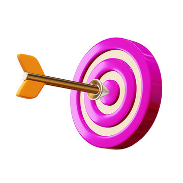 3D dart hitting bullseye on colorful target. Vibrant game board with precision aim for competition and success.