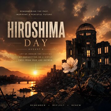 Hiroshima day poster with atomic bomb mushroom cloud