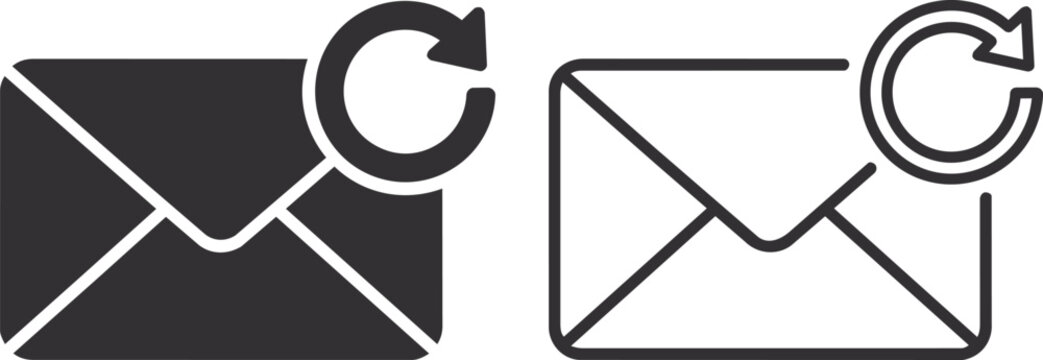 Modern email refresh icon featuring an envelope with a circular refresh arrow. Ideal for inbox synchronization, message updates, mail applications, user interfaces, and communication systems