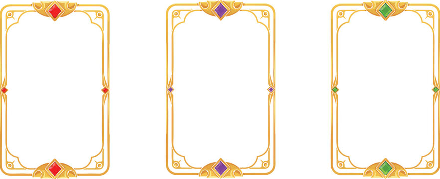 Decorative collectible card border templates featuring gemstone ornaments vector game interface collection isolated