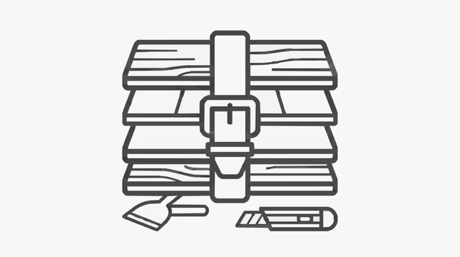 Clean Monochrome of Stacked Books with Belt Scissors and Paintbrush Tools with high quality professional line art symbols for modern creative design and digital branding projects