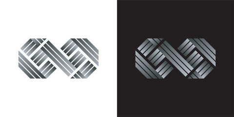 Geometric patterns overlap in a striking visual display on black and white backgrounds © SuperKin