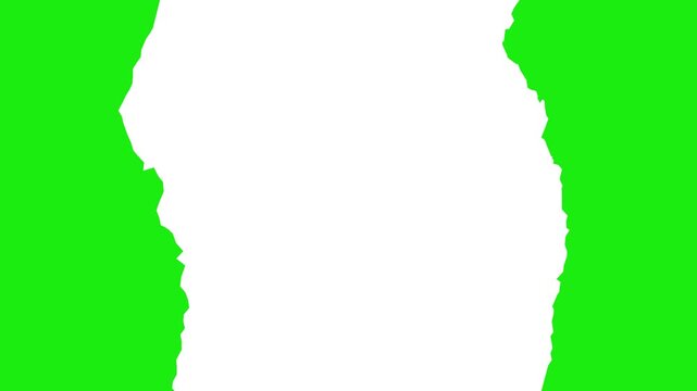Rough Torn Paper Split Reveal Animation on Green Screen Ripped Edge Transition Effect with Chroma Key Background for Video Editing