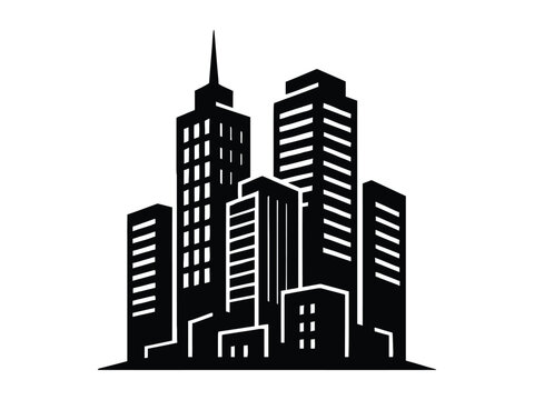 Abstract city buildings skyline vector icon featuring a silhouette of modern architectural skyscrape