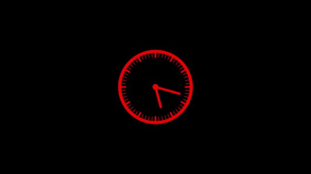 Glowing neon red analog clock face icon on black background featuring hours dashes and moving watch hands design for time management business schedule deadline tracking countdown graphic design asset