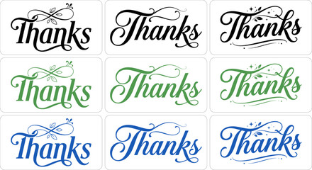 Elegant 'thanks' calligraphy typography designs vector graphics for gratitude cards and appreciation projects © Graphixarray