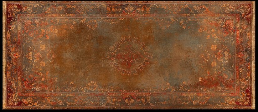 Faded Grandeur of an Ancient Worn Carpet with Rusty Hues and Floral Patterns