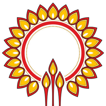 Centered semicircular lotus petal arch motif in flat vector style with red and gold layered blooms on pure white background
