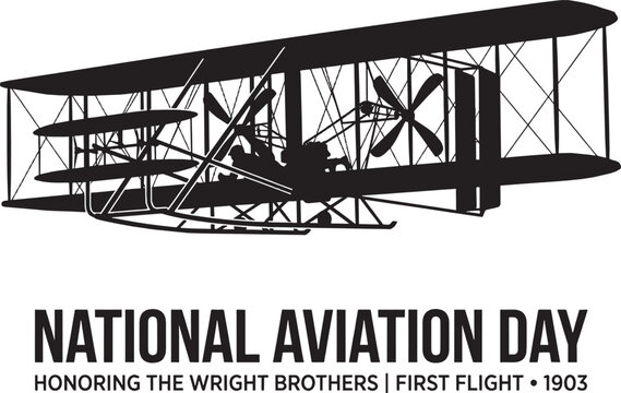 National aviation day illustration featuring the historic wright brothers first flight airplane from 1903 isolated on transparent background, Vector