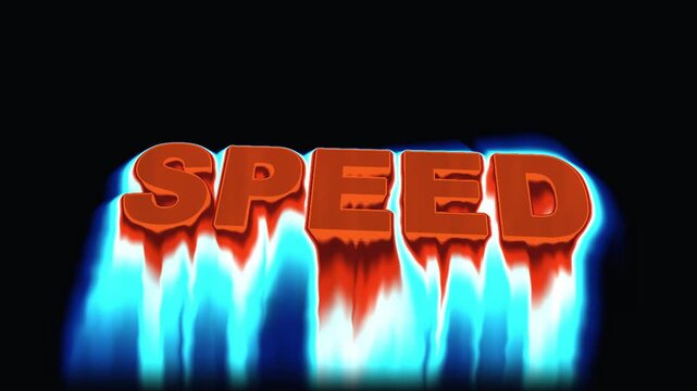 Bold 3D word speed melting with liquid trails and a glowing blue aura against a dark void in a dynamic horizontal action title sequence