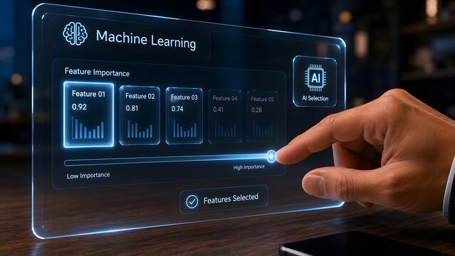 Machine learning feature selection interface with data visualization and ai integration