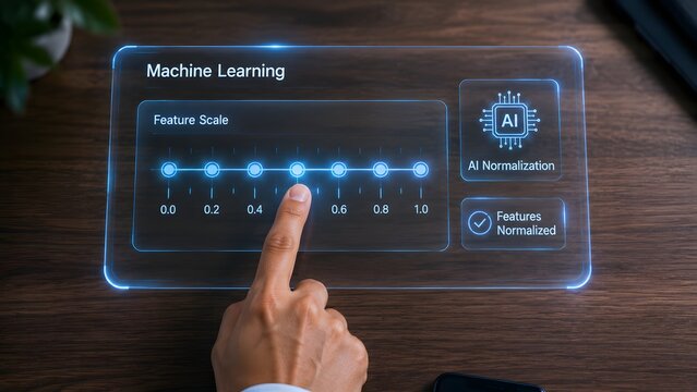 Machine learning feature scaling interface with hand adjusting slider