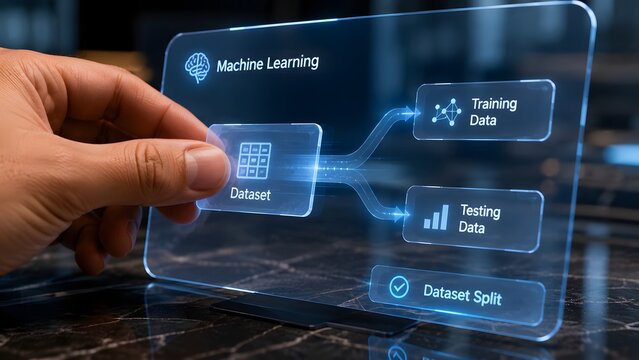 Machine learning process visualization with dataset and data split concepts