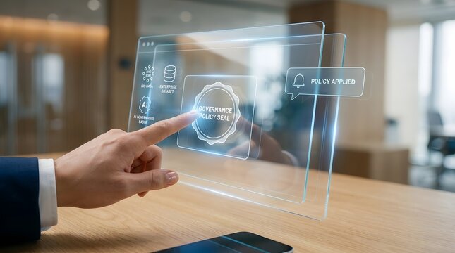 Ai governance and data policy implementation with futuristic interface display