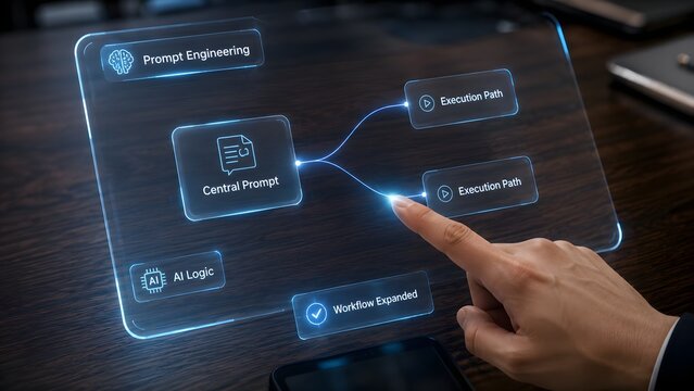 Ai prompt engineering workflow central prompt logic and execution paths visualized