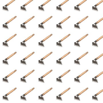 Seamless pattern featuring repeated illustrations of gardening hoes arranged diagonally across a white background.