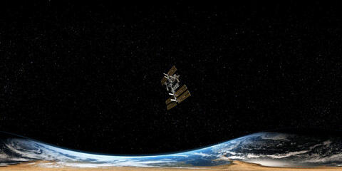 Orbiting Space Station Above Earth Equirectangular Panorama 3D Render © Mathias Weil