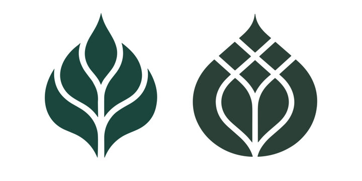 Two stylized green leaf and plant logos