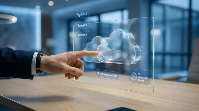 Data integration and analytics concept merging datasets with ai technology