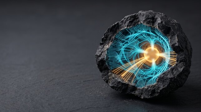 Black geode revealing a valuable network of glowing data