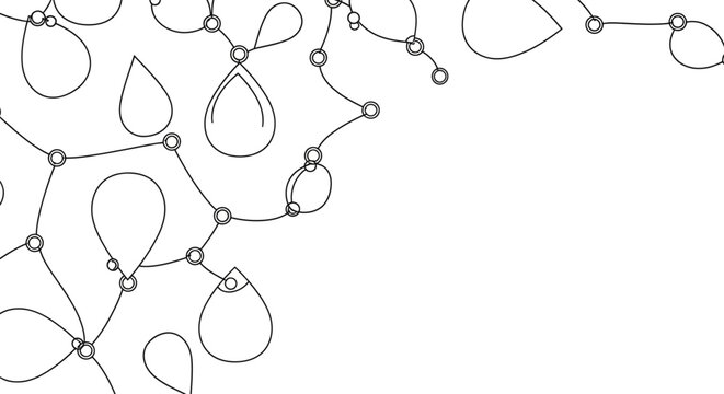 Abstract network of interconnected drop shapes and circles, minimalist line art pattern