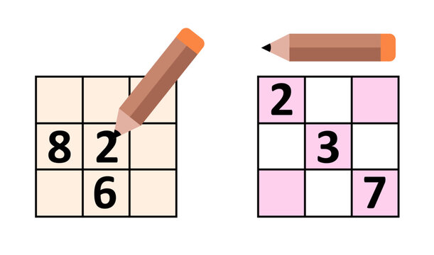 Symmetrical Sudoku icon.  with pencil. isolated black. simple line element illustration from free time concept.