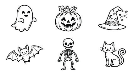 Fototapeta premium Set of cute hand drawn halloween icons with ghost pumpkin and witch hat
