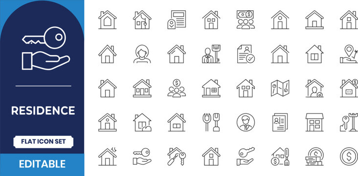 Real estate icon set house home property and key related line icons