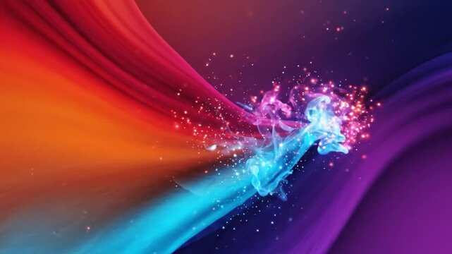 Abstract Energy Runner Silhouette Sprinting with Colorful Light Trails and Particle Effects in Motion