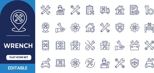 Fototapeta premium Wrench and repair icon set editable vector graphics for technical industries