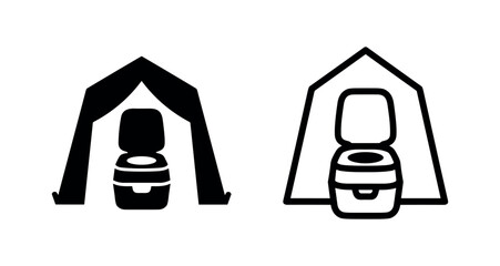 Portable camping toilet inside a tent icon vector. Flat black and outline symbol for outdoor sanitation and privacy. © liubomir118809