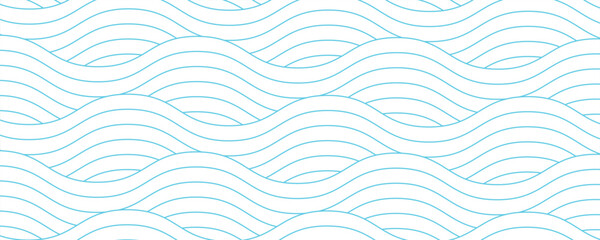 Minimalist seamless pattern with cyan blue wavy lines on a white background. Modern abstract ocean wave texture, ideal for summer themes, nautical designs, and creative digital wallpapers. © sofyanmardianto