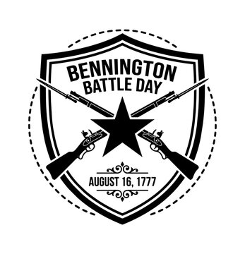 Bennington battle day emblem with shield star and antique muskets vintage graphic design for american history isolated on transparent background, Vector