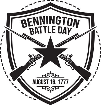 Bennington battle day emblem with shield star and antique muskets vintage graphic design for american history isolated on transparent background, Vector