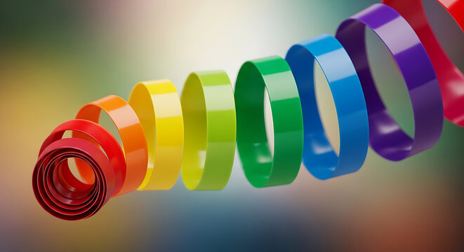Colorful coiled ribbons arranged in a spiral a vibrant 3d rendering with a blurred background
