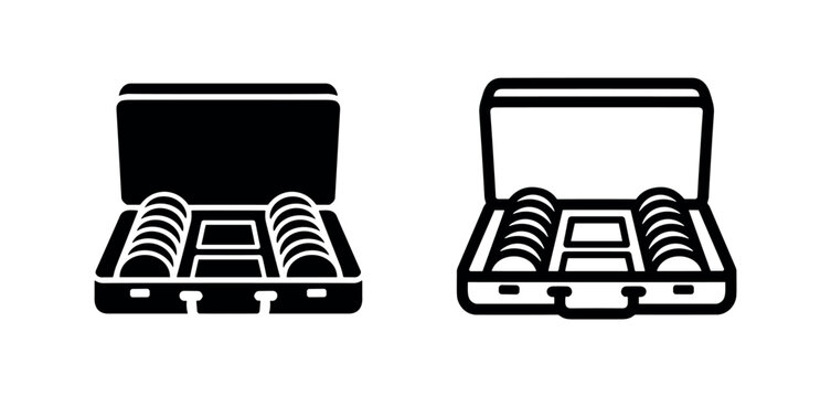 Briefcase with poker chips icon. Casino, gambling, and wealth symbol.