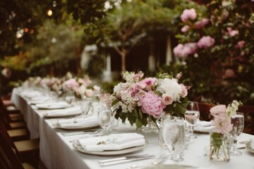 Fototapeta premium Elegant garden wedding reception table.