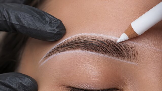 Professional mapping eyebrow arch with white pencil