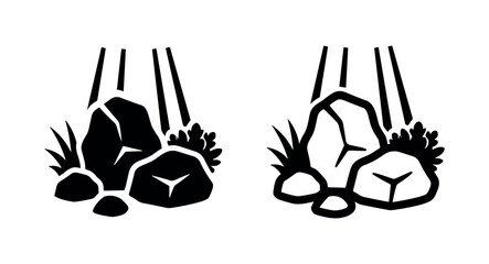 Rocks and grass vector icon set, natural elements for landscape design and outdoor scenes. © liubomir118809