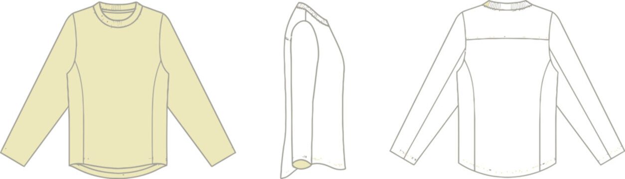 Technical fashion illustration of a women's long sleeve crew neck top