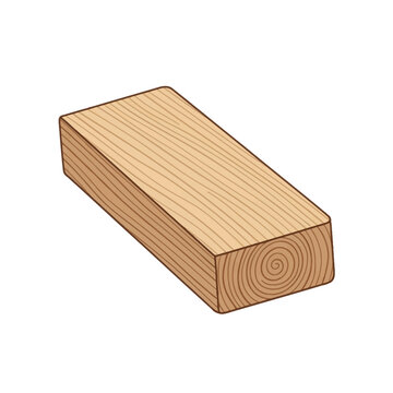 Vector illustration of a rectangular balsa wood block with visible natural wood grain patterns and circular growth rings on the cross-section, isolated on white background for design.