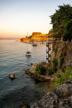 Old Venetian fortress of Corfu town, Corfu, Greece. The Old Fortress is a Venetian fortress in the city of Corfu. Venetian Old Fortress (Palaio Frourio), Corfu, Ionian Islands, Greece