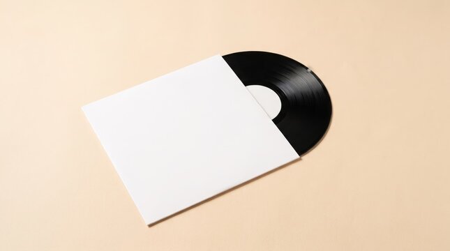 Minimalist LP Record Mockup with Blank Sleeve and Black Vinyl