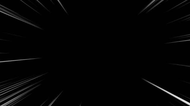 漫画風の細線集中線フレーム背景 ループアニメーション動画 黒背景に白線 横長 16:9