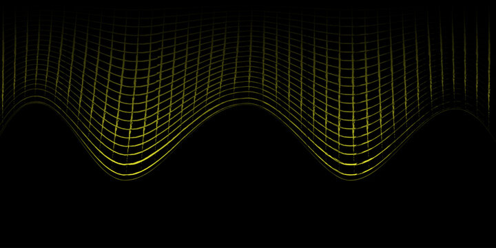 Abstract yellow wave grid on black background modern digital art