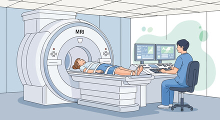Obraz premium Patient undergoing MRI scan with technician monitoring