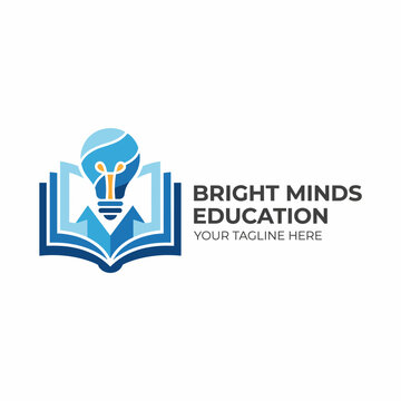 A creative education logo featuring a light bulb above an open book, symbolizing knowledge, innovation, and intellectual growth in a vibrant design.