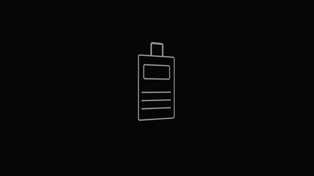 Minimalist White Line Animation of Modern Shampoo Bottle Icon with Liquid Product Label Lines Isolated on Pure Black Background for Beauty Cosmetics and Personal Hygiene Branding Loop