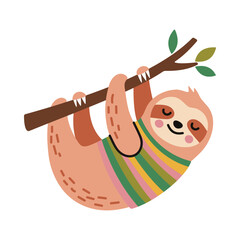 Fototapeta premium Cute sloth bear cartoon hand drawn vector illustration. Fun naive doodle style design element.
